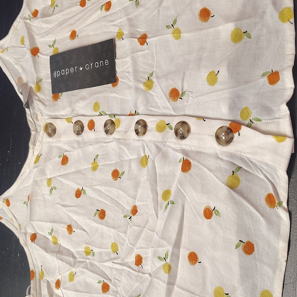 Paper Crane White Camisole with Orange and Green Accents - Picture 2 of 11